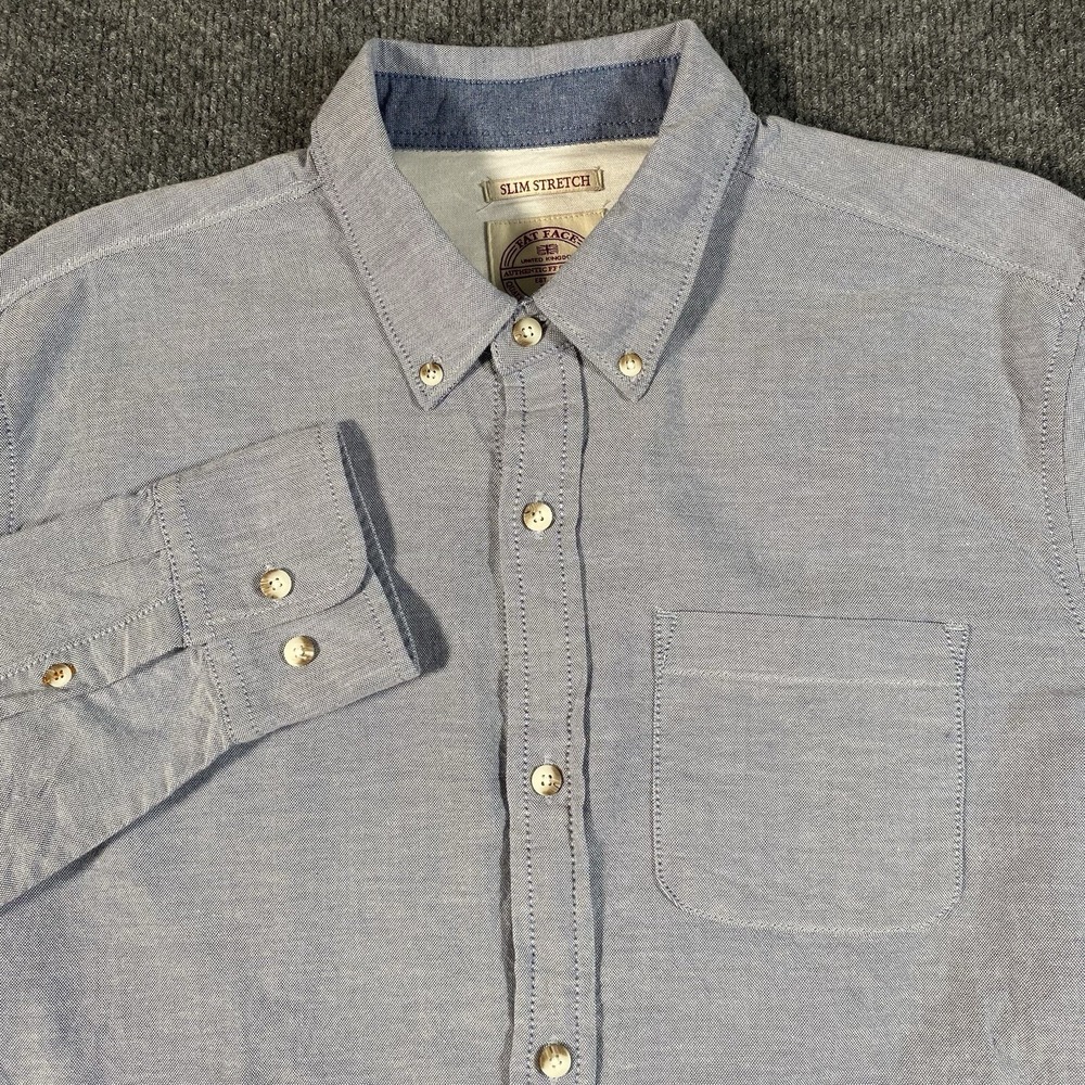 Fat Face Slim Stretch Mens Large Tall Chambray Long Sleeve Button up Shirt